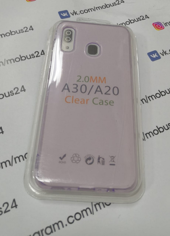 Накладка Samsung A20/А30 (2019) Clear Case силикон прозрачно-фиолетовый