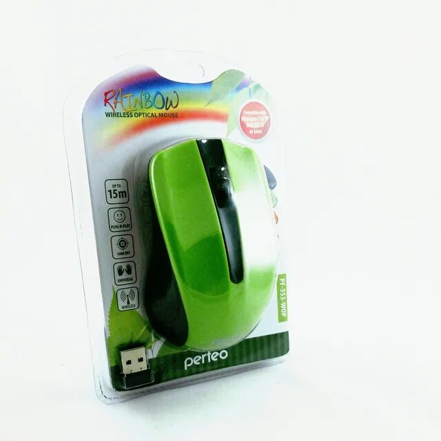 Perfeo мышь беспров, оптич., 3 кн, USB, чёрн-зел (PF-353-WOP-GN)