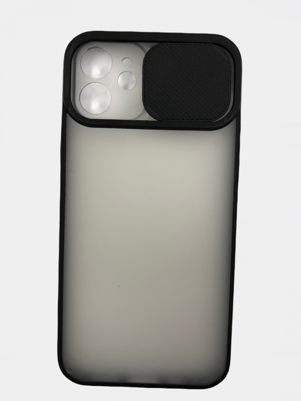 Чехол iPhone 12 6.1" матовый защитой камеры (раздвижное окно) черный