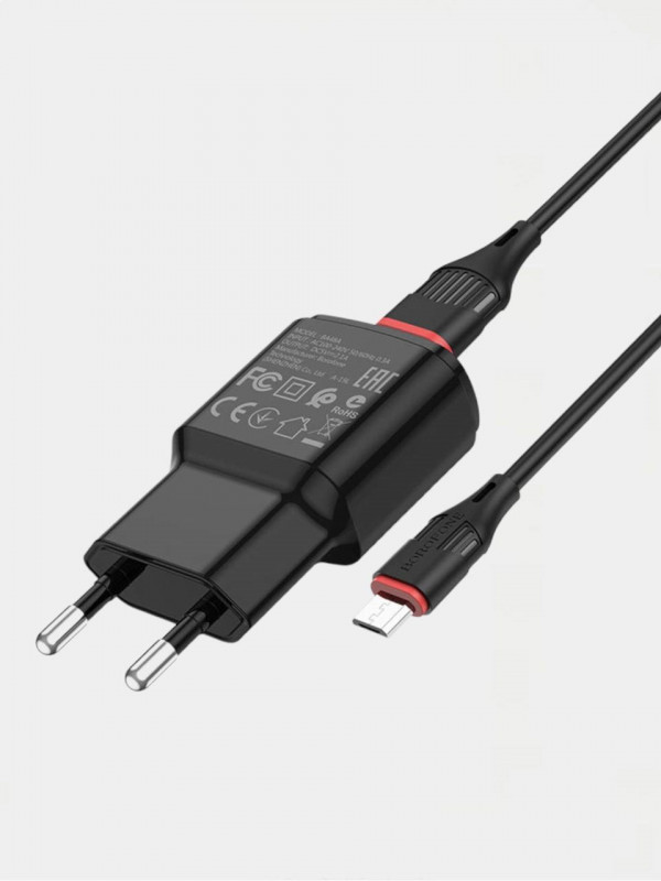 CЗУ 2 USB + кабель micro Borofone BA48А 2,4А черный