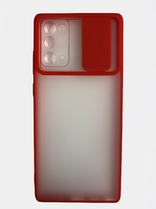 Чехол Samsung Note 20 матовый с цветной рамкой и шторкой для камеры красный
